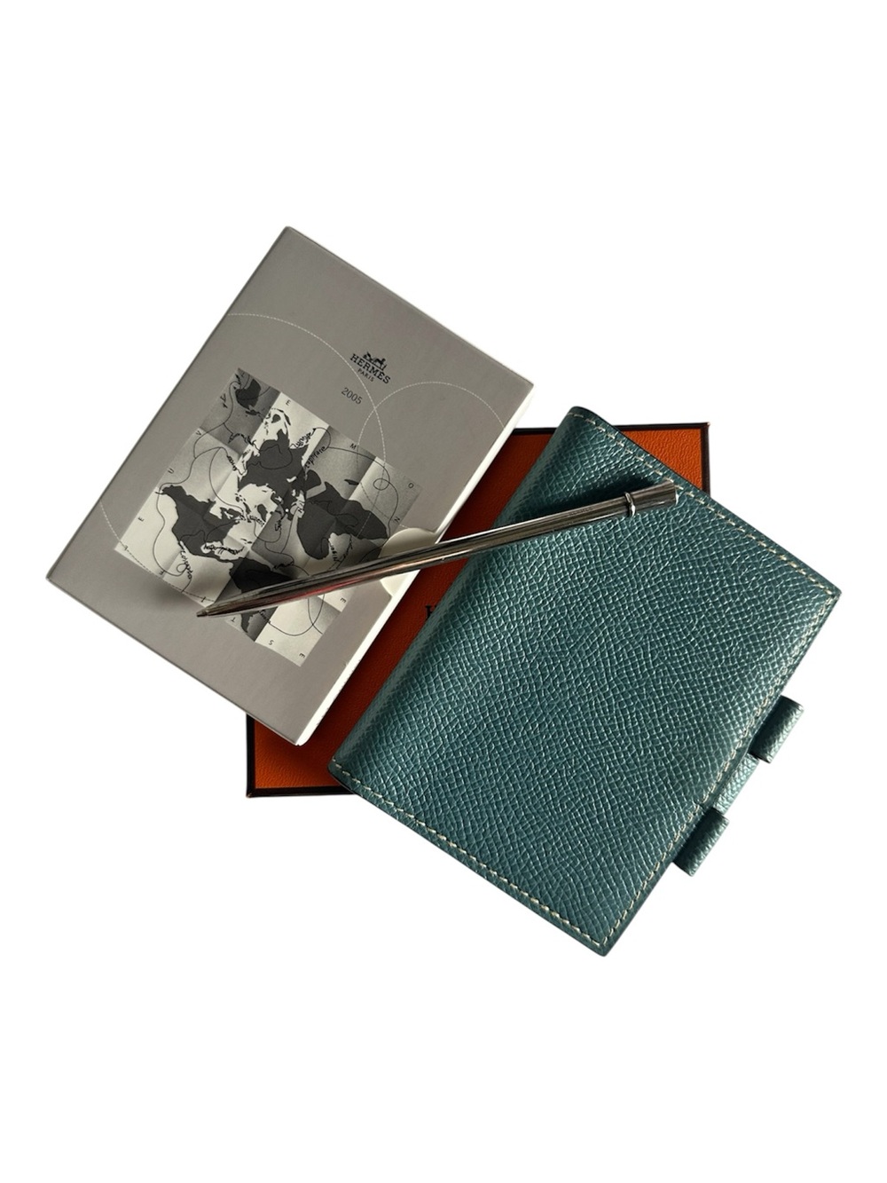 Hermès Agenda PM Petit Modèle Teal Leather Planner Pen Box 2005